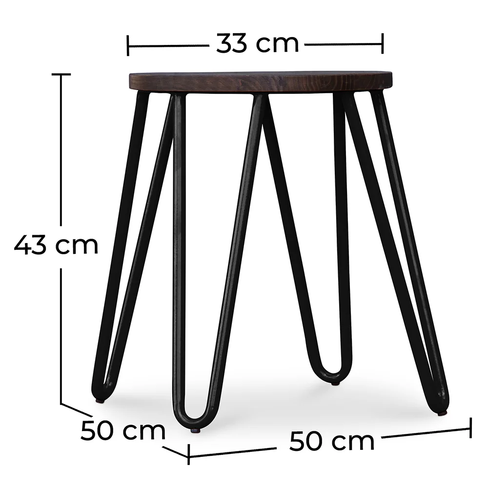 Sgabello da bar rotondo - Design industriale - Legno e acciaio - 43cm - Hairpin image 10