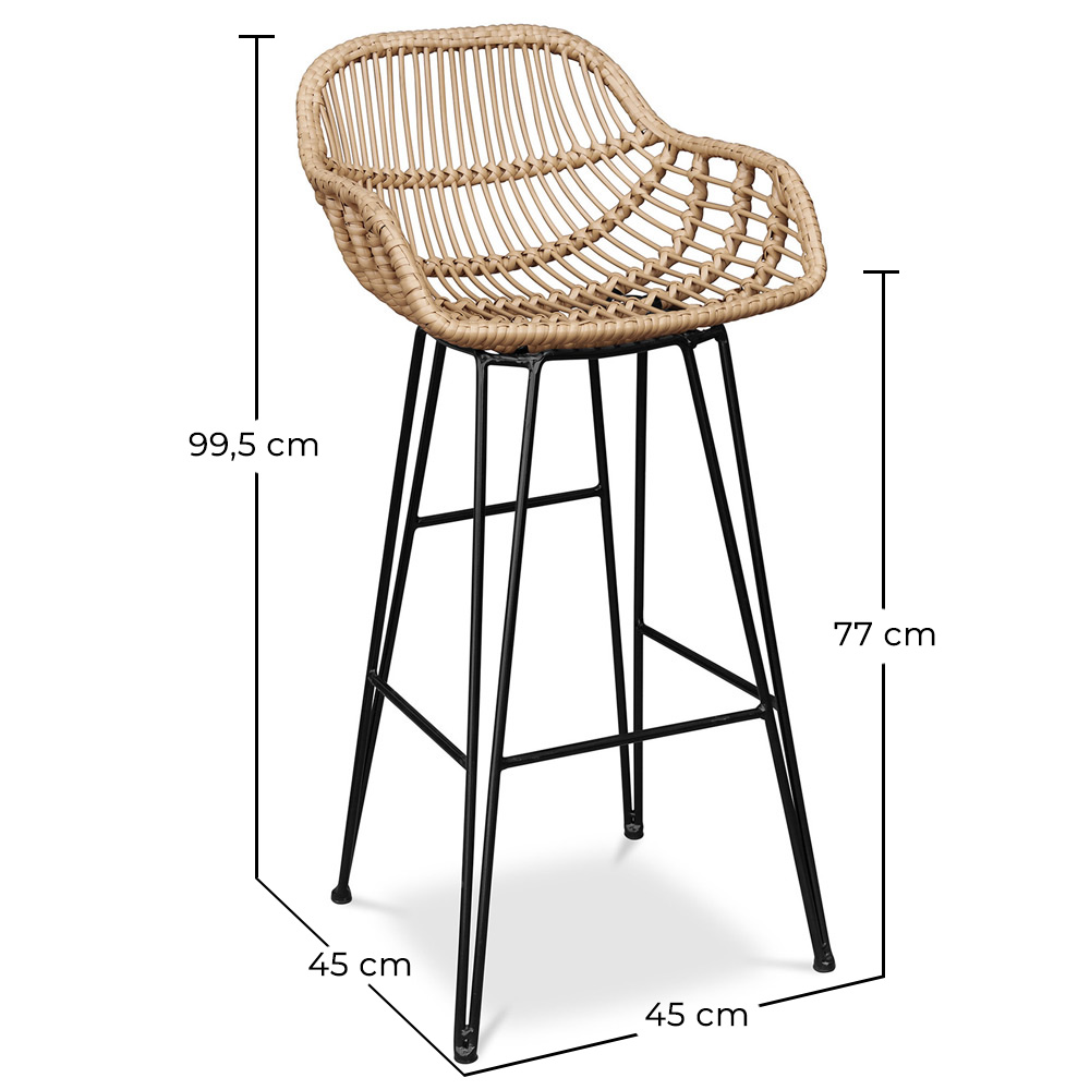 Sgabello da bar in rattan con braccioli - Stile Boho Bali - 75cm - Many image 10