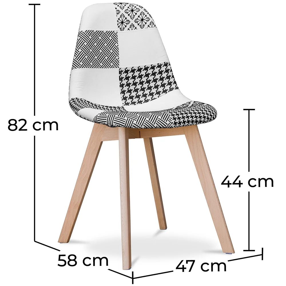 Sedia da pranzo - Rivestita in patchwork bianco e nero - Denisse image 10