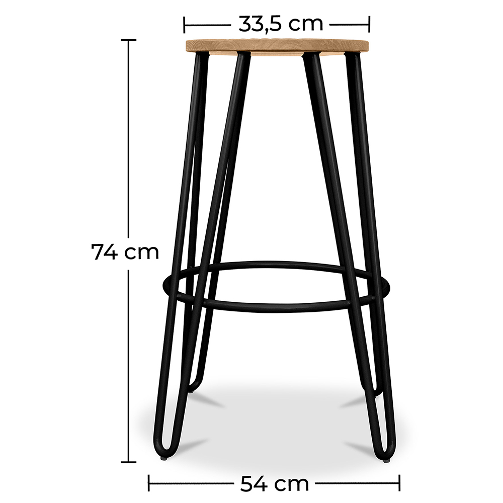 Sgabello rotondo - Design industriale - Legno e metallo - 74 cm - Hairpin image 10