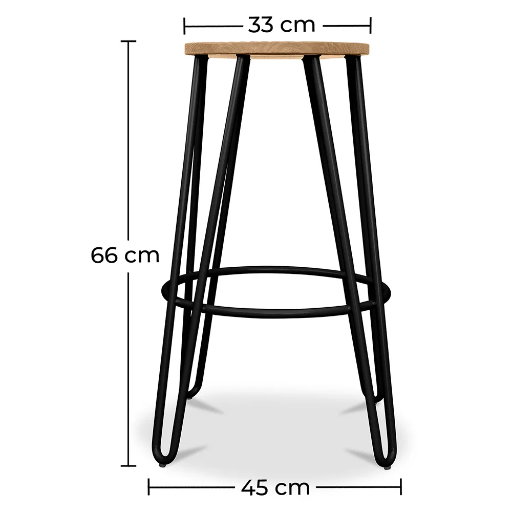Sgabello rotondo - Design industriale - Legno e metallo - 66cm - Hairpin image 10