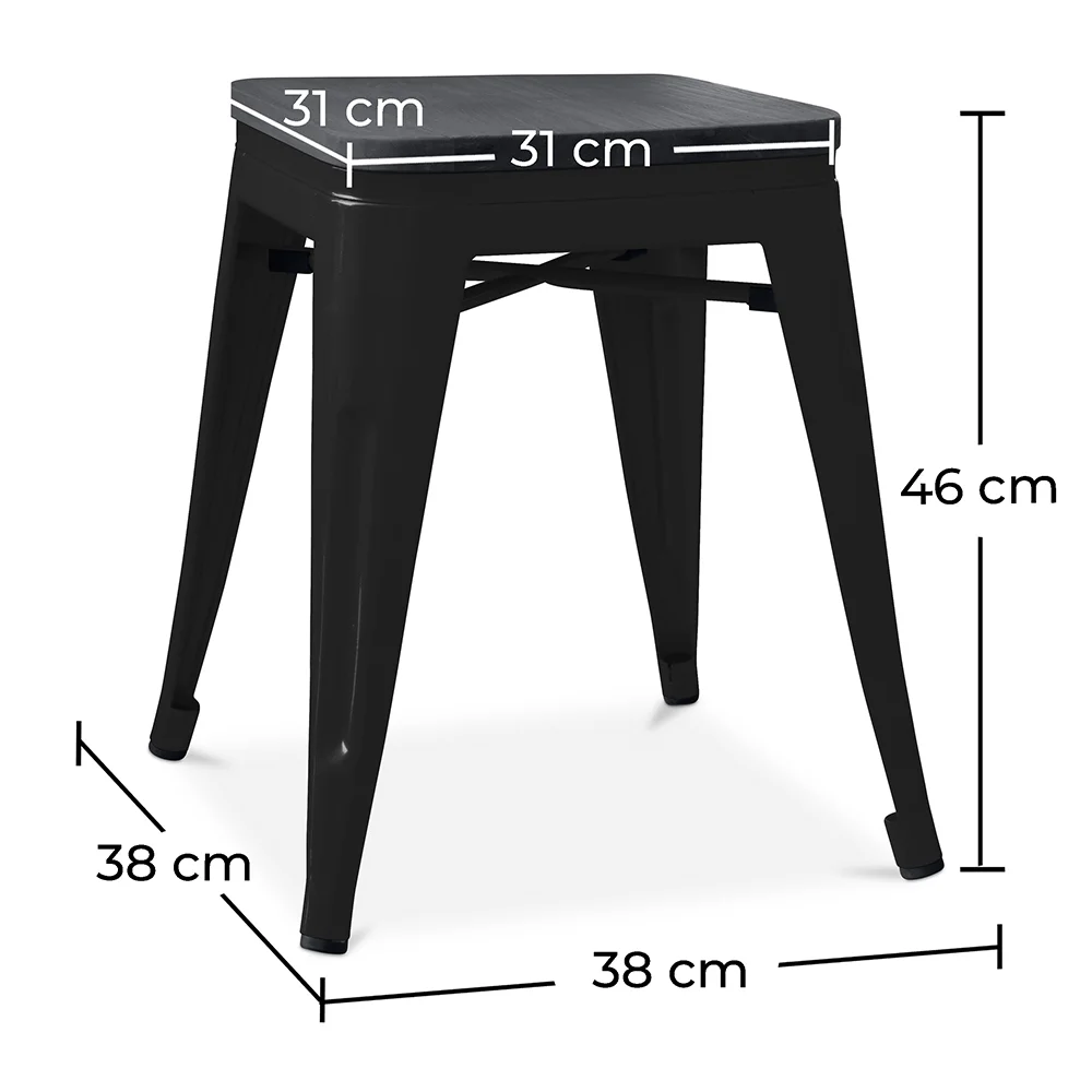 Sgabello di design industriale - Legno e acciaio - 46cm - Stylix image 10