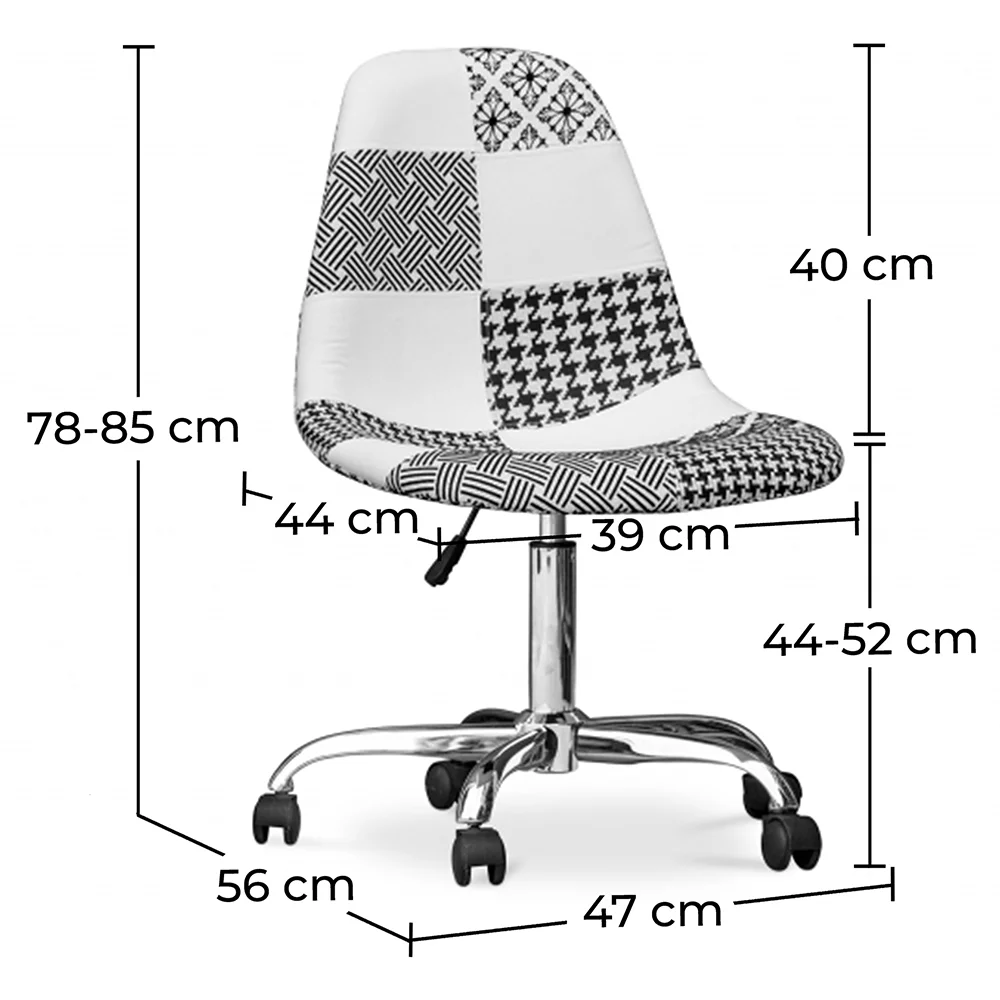 Sedia da ufficio con rotelle - Sedia da scrivania rivestita in patchwork bianco e nero - Denisse image 10