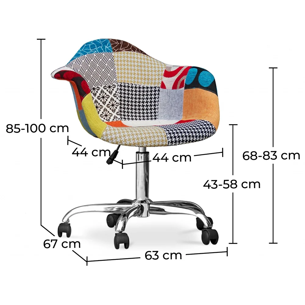 Sedia da ufficio con braccioli - Sedia da scrivania con ruote - Rivestita in patchwork - Patty image 10