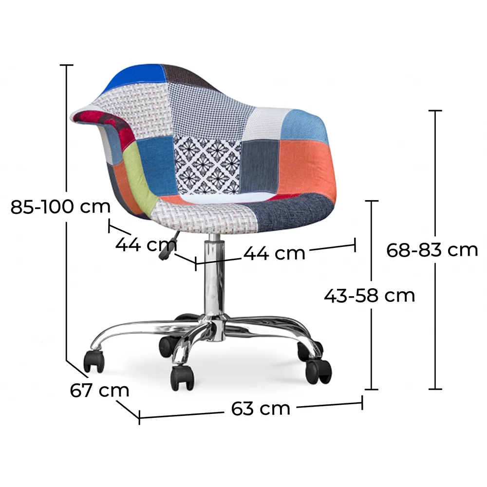 Sedia da ufficio con braccioli - Sedia da scrivania con ruote - Rivestita in patchwork - Pixi image 10