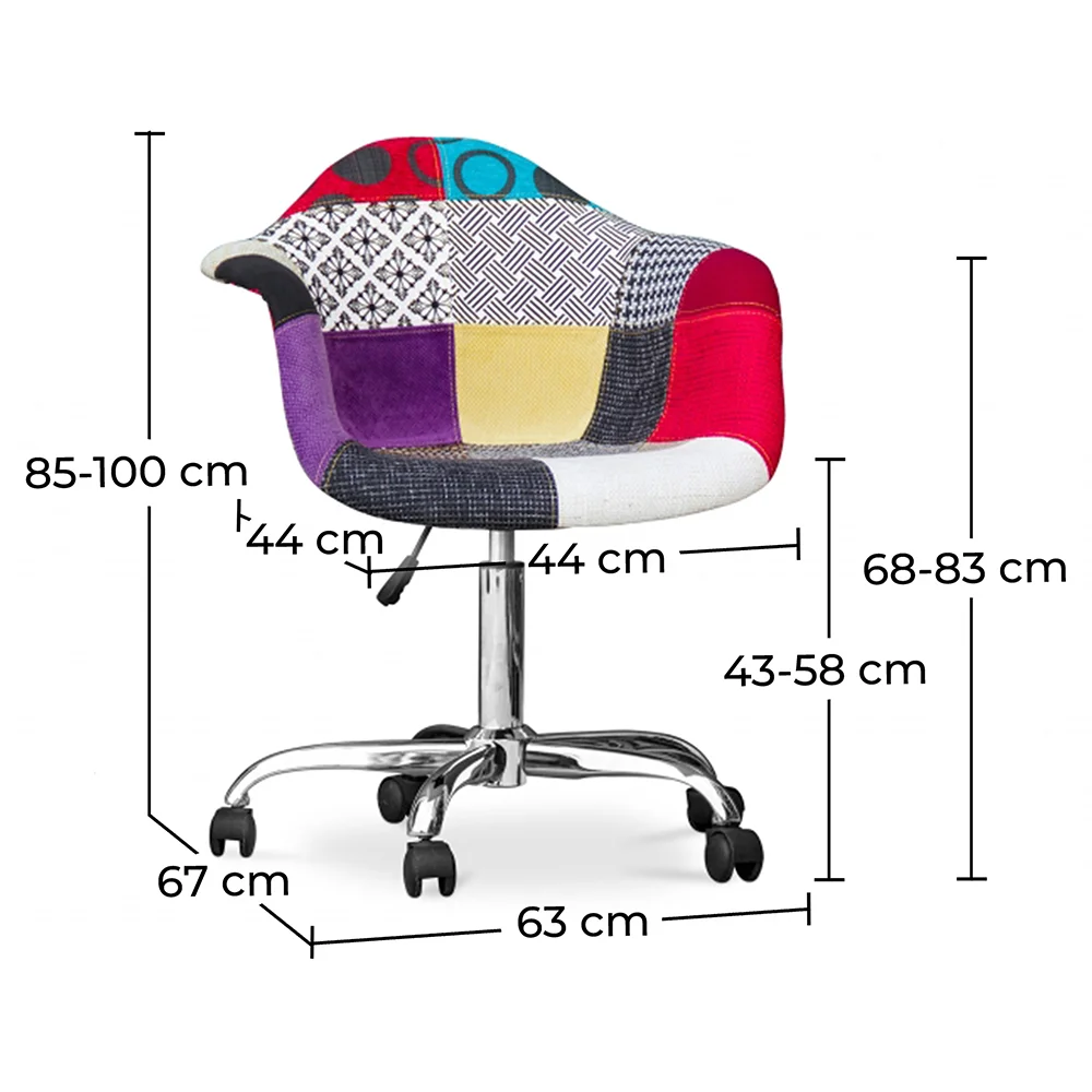 Sedia da ufficio con braccioli - Sedia da scrivania con ruote - Rivestita in patchwork - Ray image 10