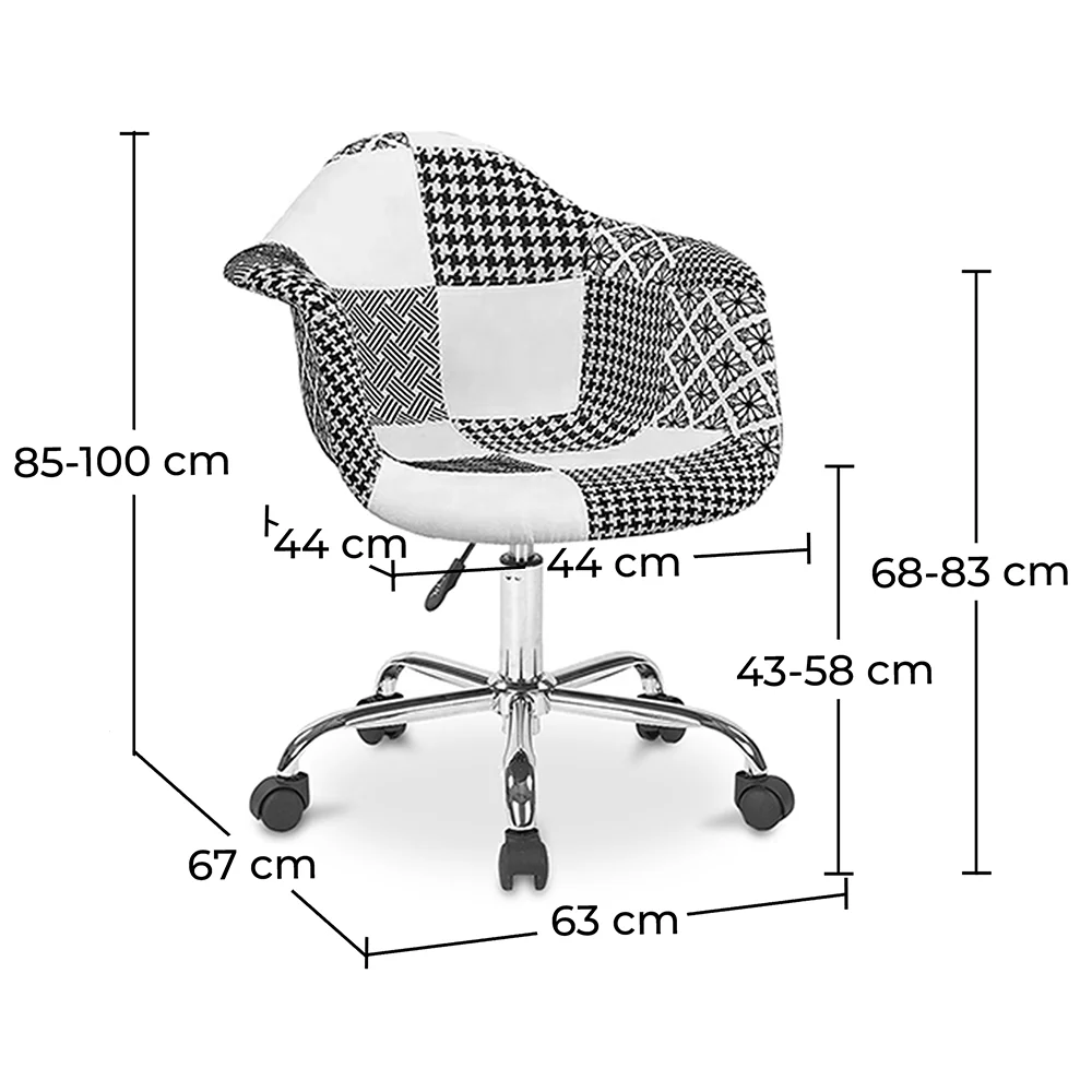 Sedia da ufficio con braccioli - Sedia da scrivania con rotelle - Rivestita in patchwork nero e bianco - Denisse - Weston image 10