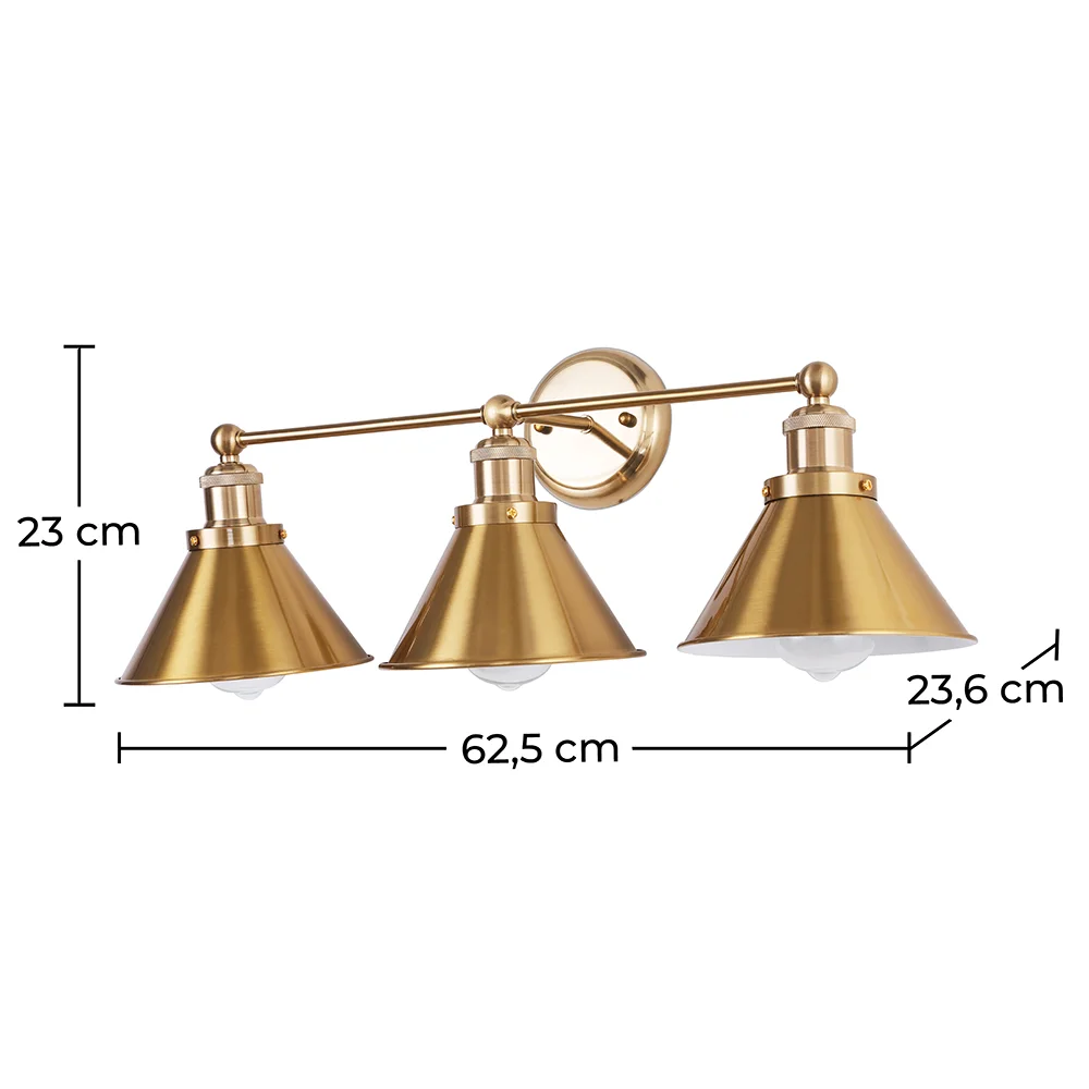 Lampada da Parete Vintage Dorata - 3 Luci - Remir image 10