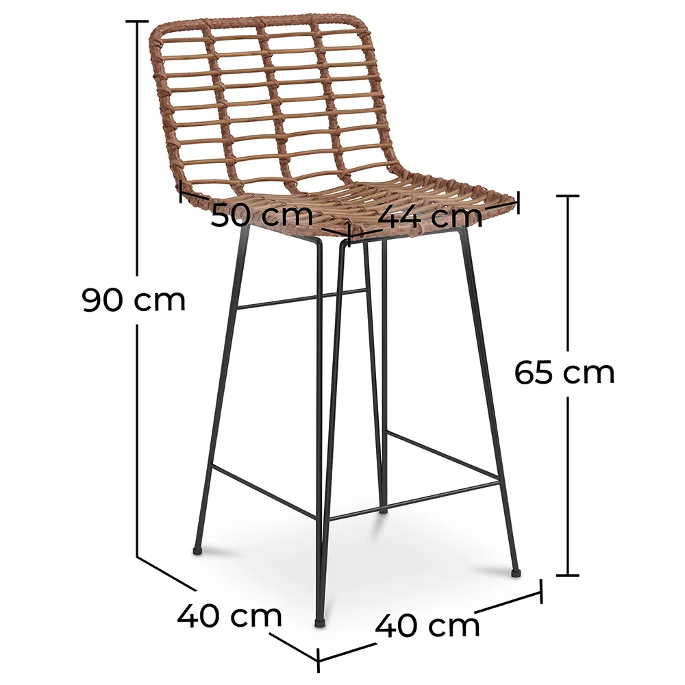 Sgabello da bar in vimini - Boho Bali Design -65cm - Catori image 10