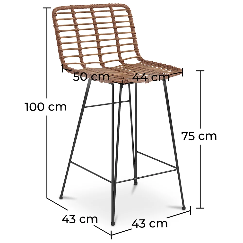 Sgabello da bar in vimini con schienale - Design Boho Bali - 75 cm - Catori image 10