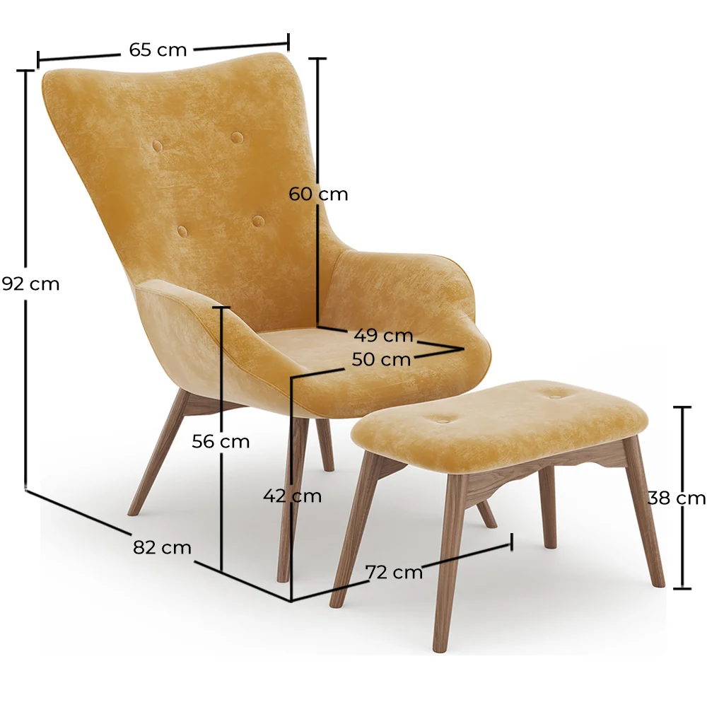 Poltrona con poggiapiedi - Rivestita in velluto - Stile Scandinavo - Huda image 10