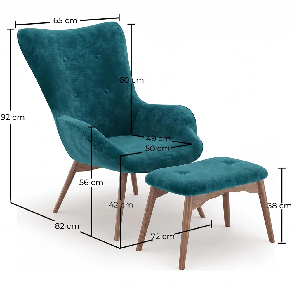 Poltrona con poggiapiedi - Rivestita in velluto - Stile Scandinavo - Huda image 10