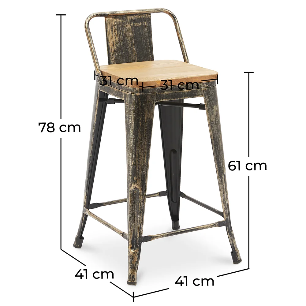 Sgabello da bar con schienale - Design industriale - Legno e acciaio - 60cm - Nuova edizione - Stylix image 10