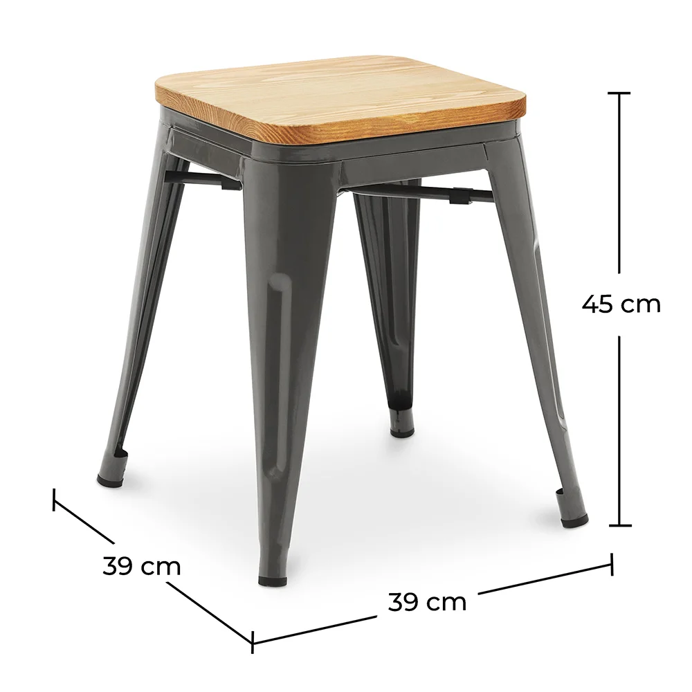 Sgabello da bar di design industriale - Legno e acciaio - 45cm - Nuova edizione - Stylix image 10