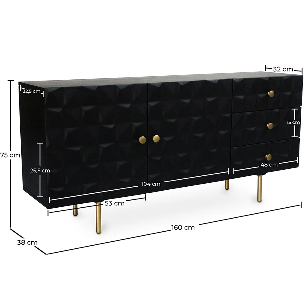 Credenza Vintage Nera - 2 Sportelli - Legno e Acciaio - Huisu image 10