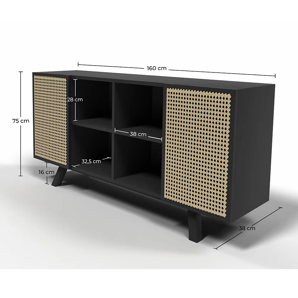 Credenza in Legno Naturale - Stile Vintage - Nero - Edan image 10