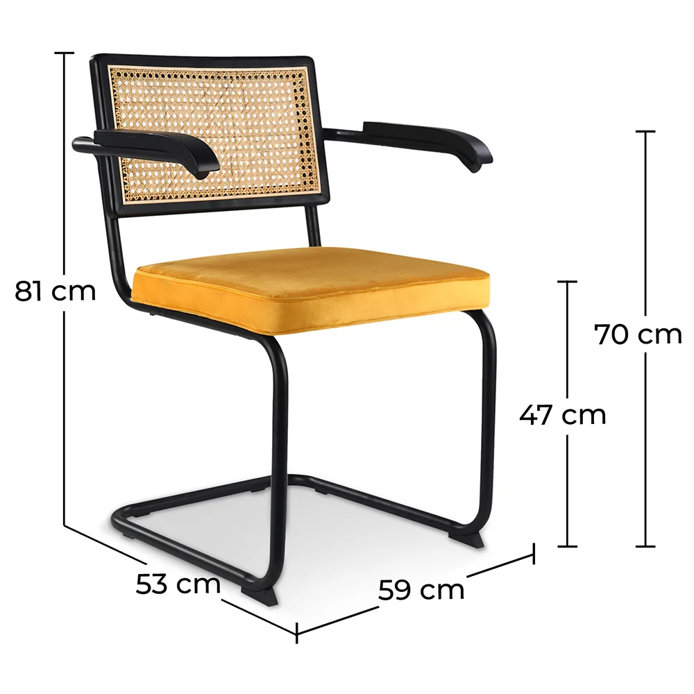 Sedia da pranzo con braccioli - Rivestita in velluto - Legno e rattan - Puila image 10