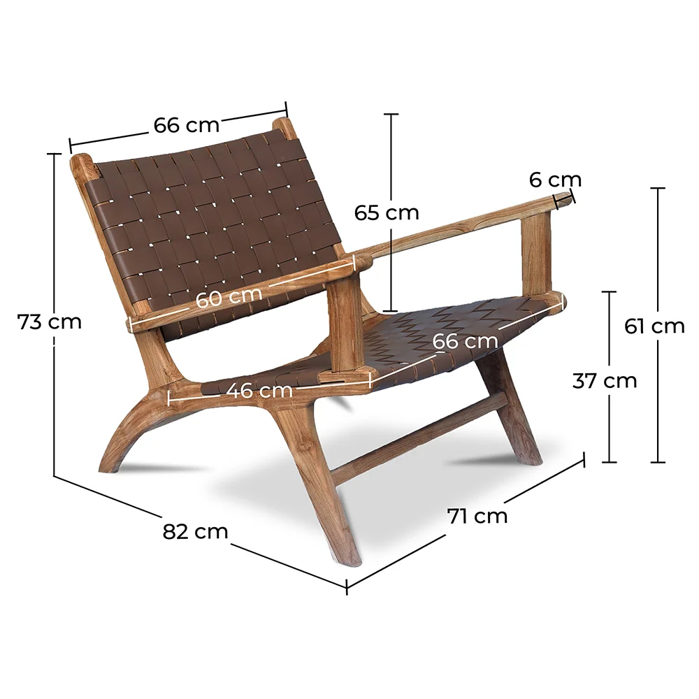 Poltrona da Salotto con Braccioli - Design Boho Bali - Legno e Pelle - Recia image 10