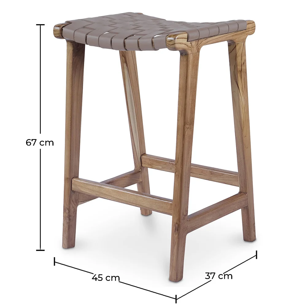 Sgabello in legno - Design Boho Bali - Pelle - Recia image 10