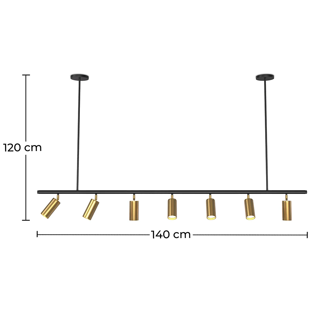 Lampadario a Sospensione Rail - 7 Faretti Dorati Orientabili - 140CM image 10