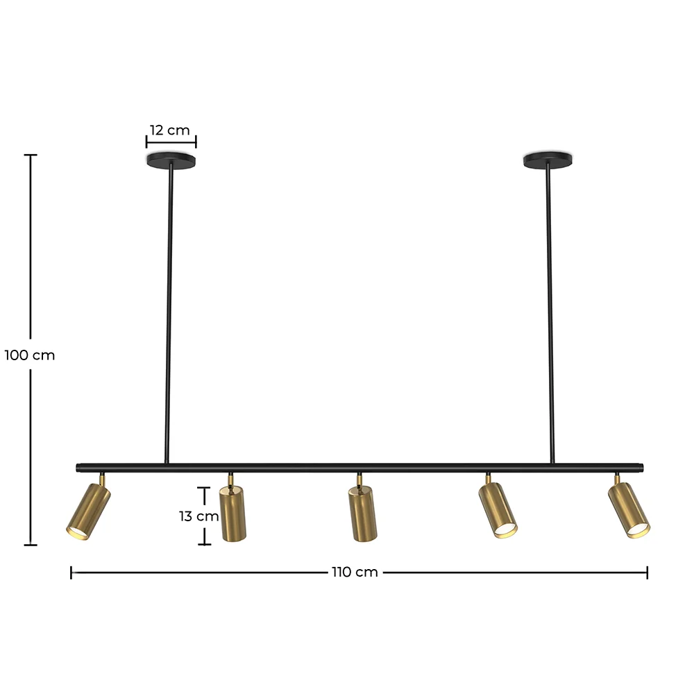 Lampadario a Sospensione Rail - 5 Faretti Dorati Orientabili - 110CM image 10