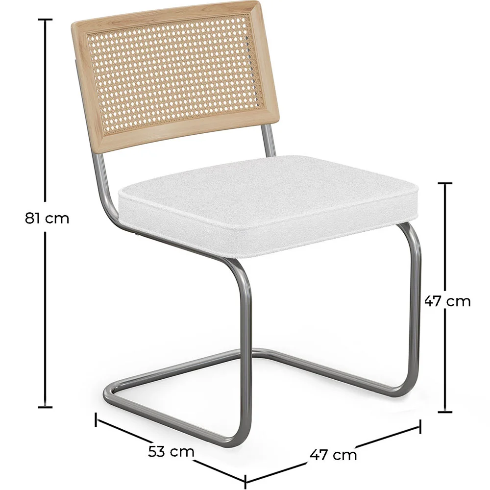 Sedia da pranzo con braccioli - Rivestita in tessuto bouclé - Legno e rattan - Birey image 10
