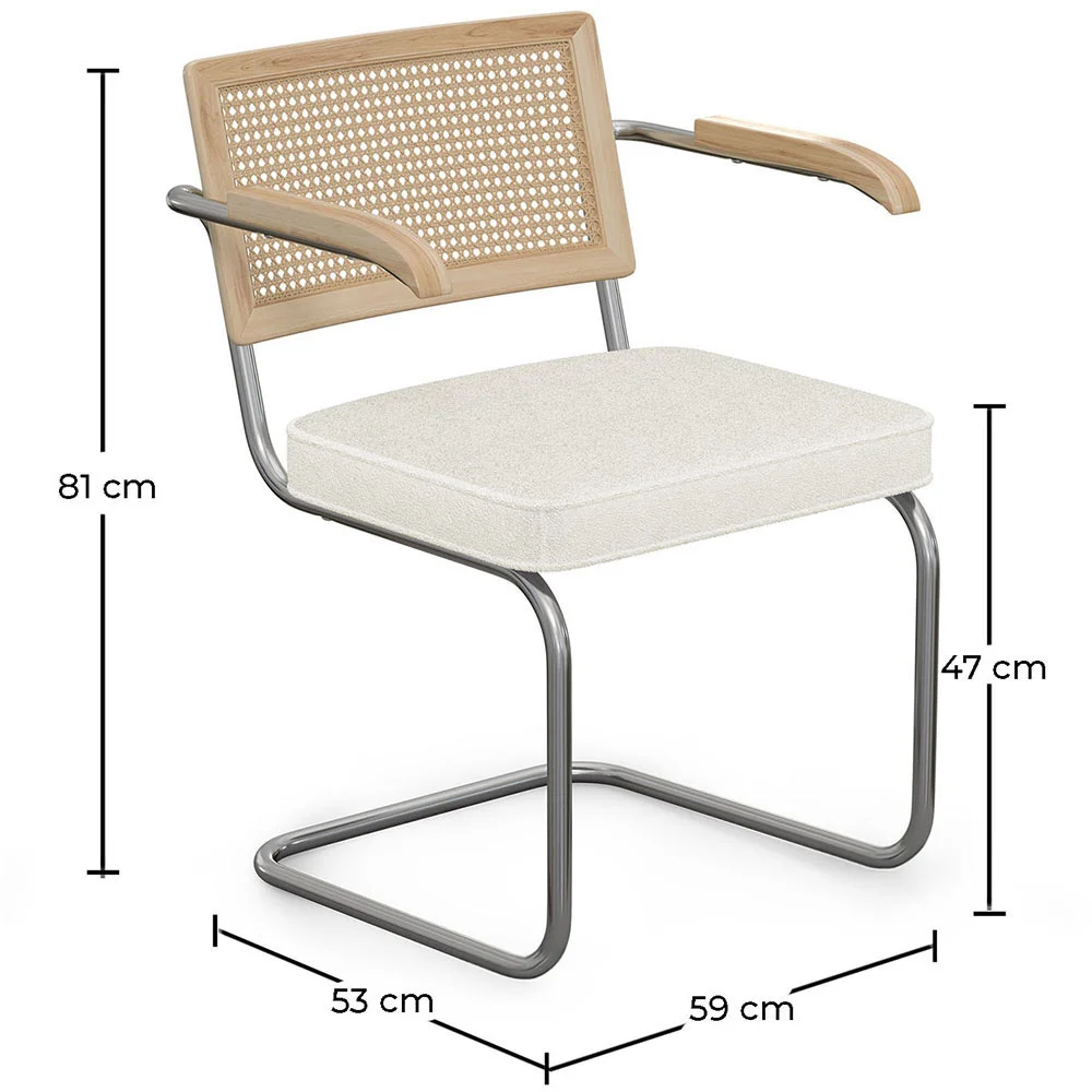 Sedia da pranzo con braccioli - Rivestita in tessuto bouclé - Legno e rattan - Birey image 10