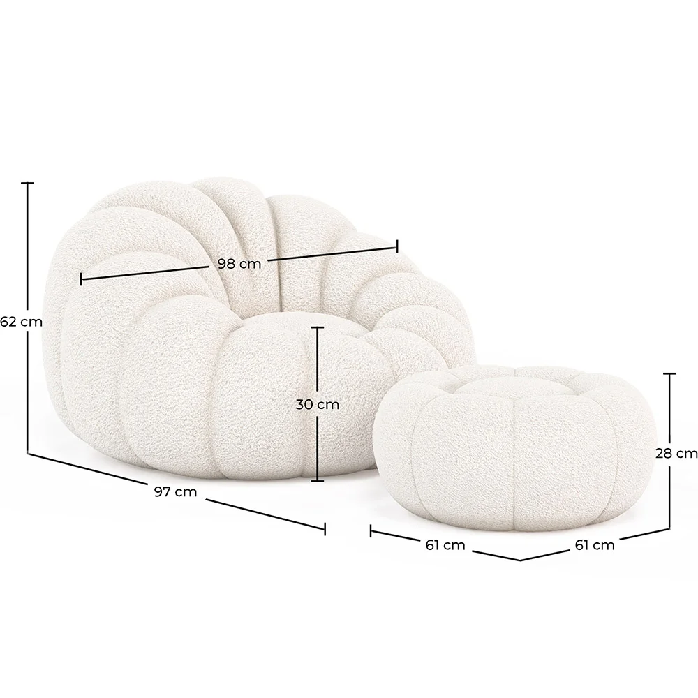 Poltrona Pouf Imbottita - Bouclé Bianco - Rubi image 10