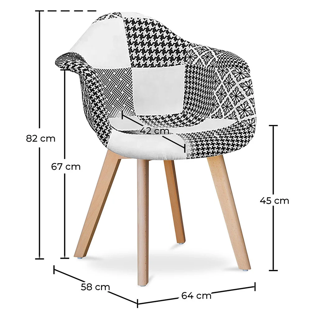Sedia da Pranzo con Braccioli - Rivestita in Patchwork - Bianco e Nero - Dominic image 10