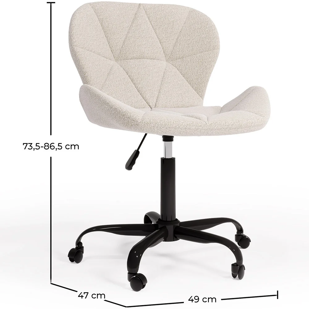 Sedia da ufficio con ruote - Sedia girevole da scrivania - Imbottita in tessuto bouclé - Struttura nera Wito image 10