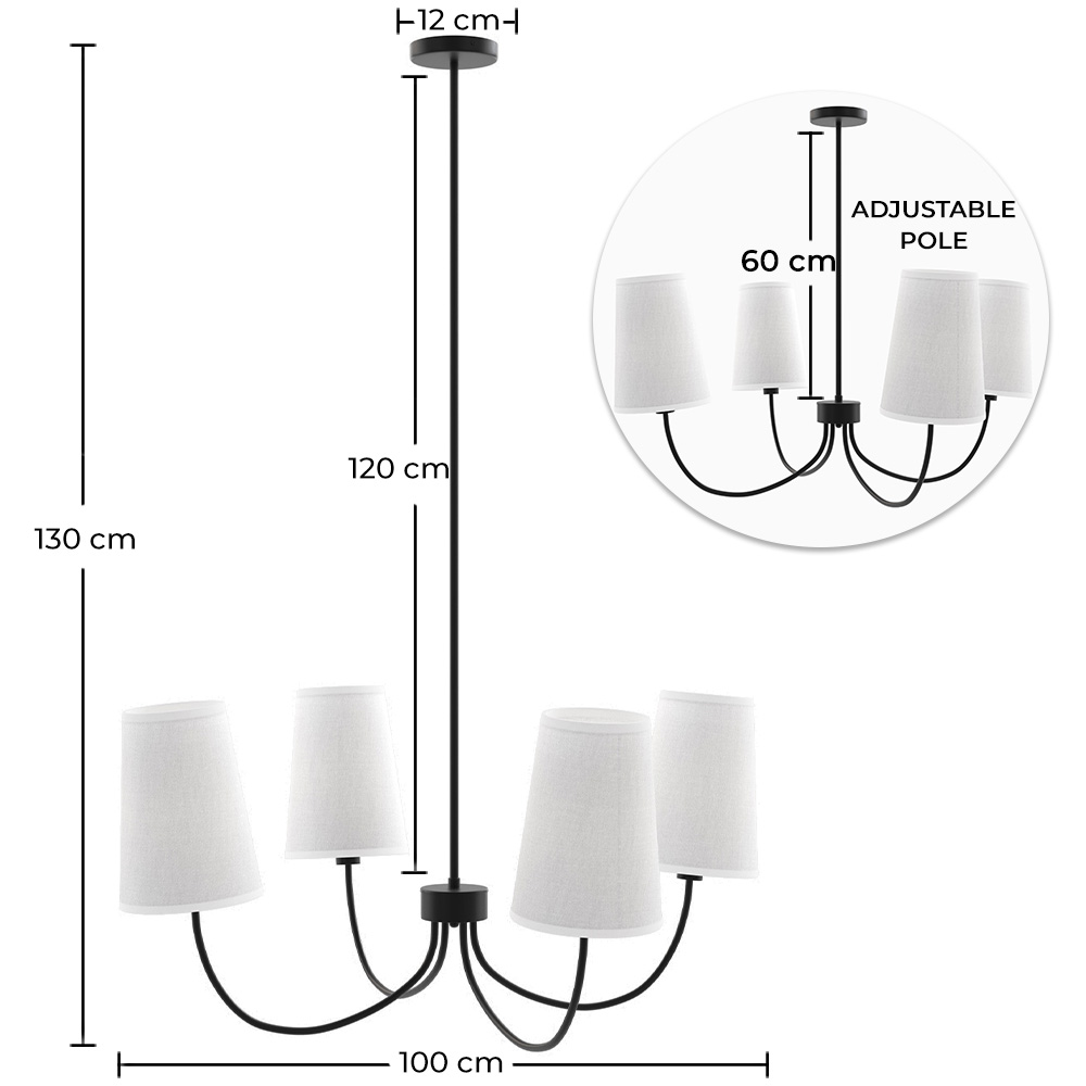 Lampadario Nero da Soffitto con 4 Paralumi - Dixiu image 10