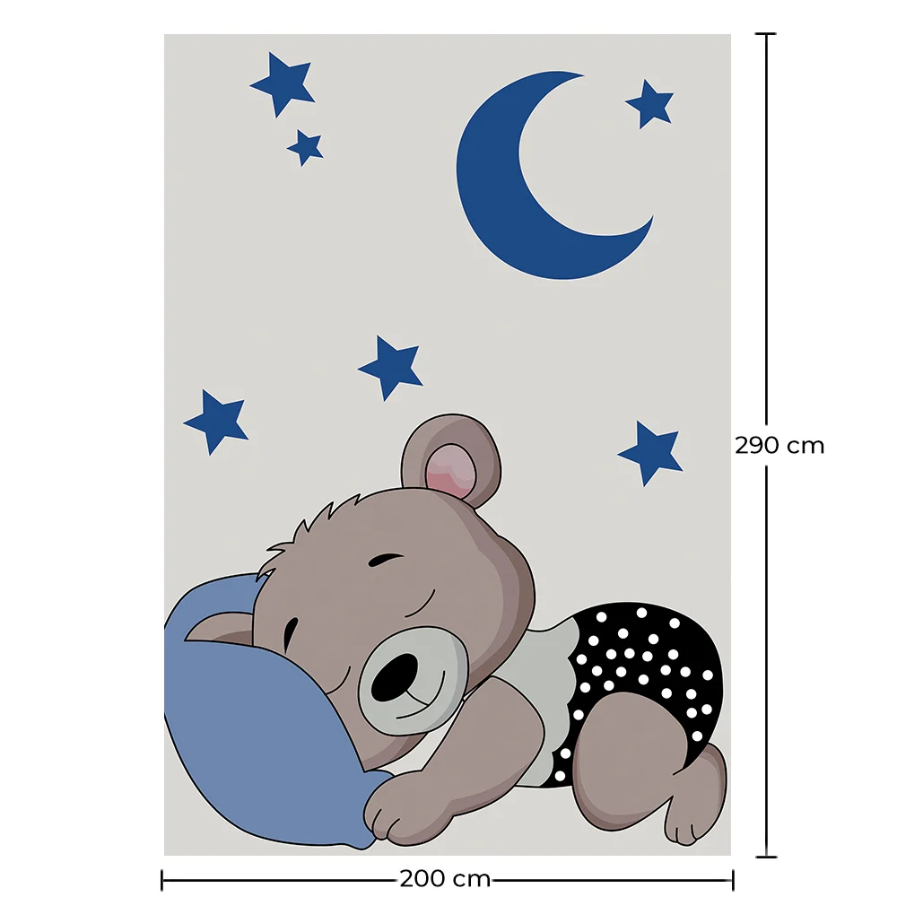 Grande Tappeto per Bambini con Disegno Orso Dormiente - Blu e Grigio (290x200 cm) - Hercai image 10