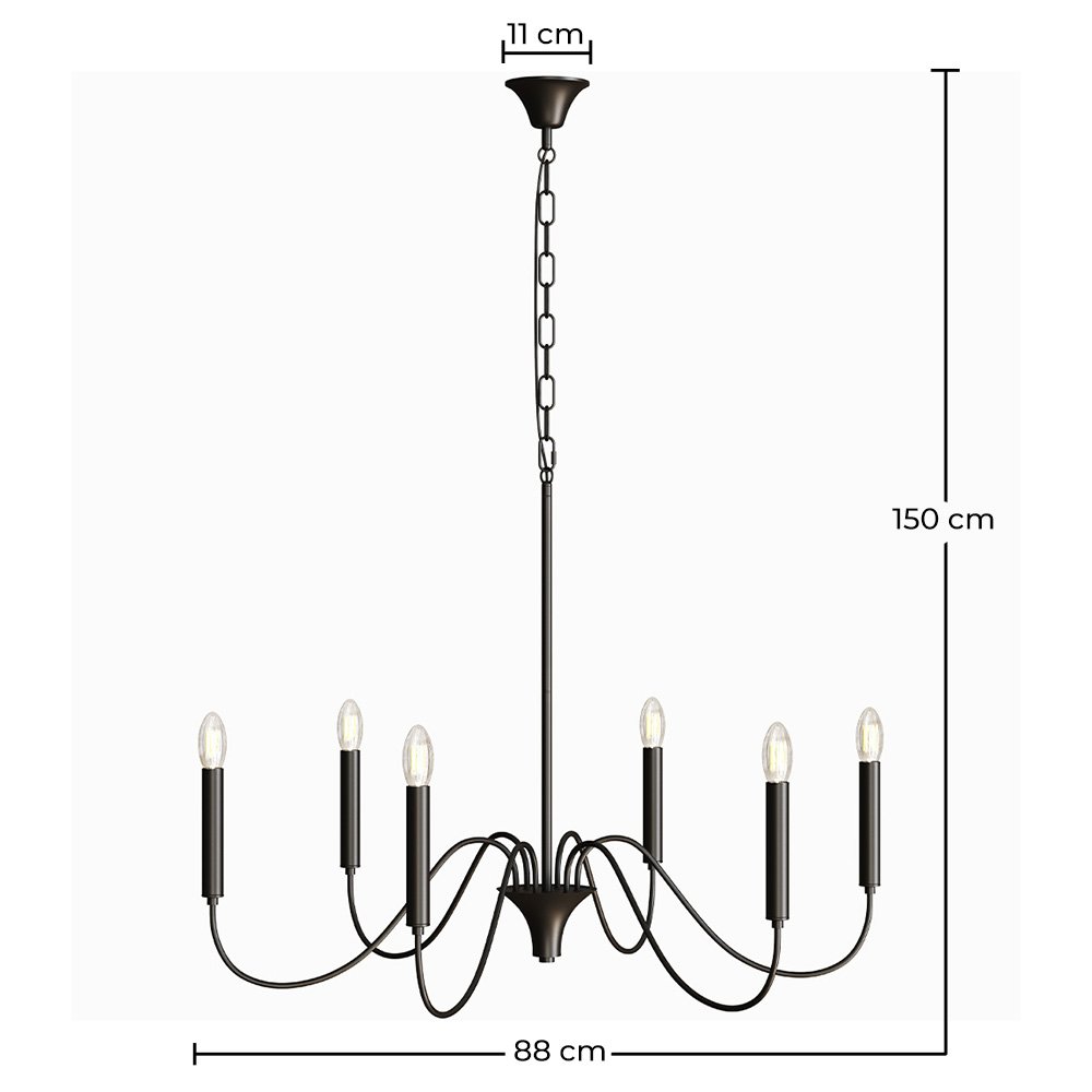 Lampada a Sospensione in Metallo Stile Lampadario Nero Opaco – 6 Bracci - Lumella image 10