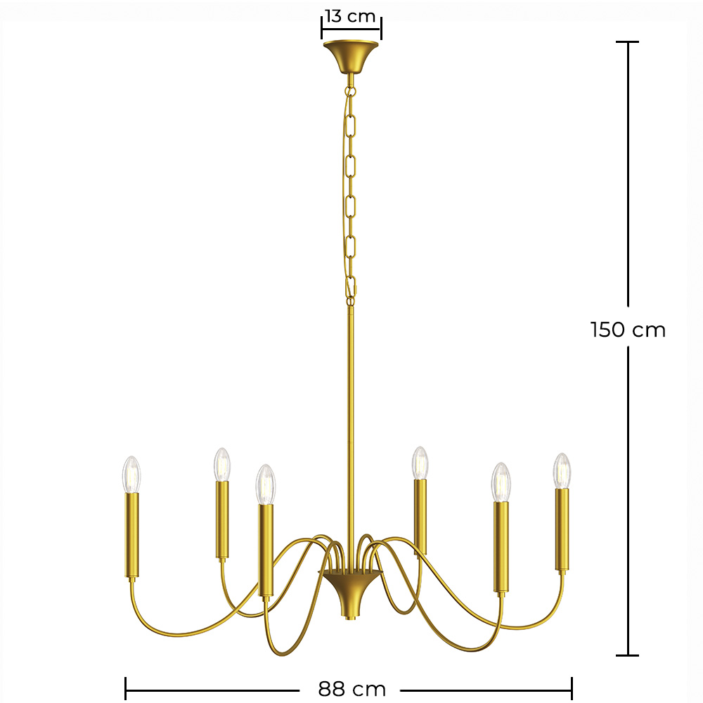 Lampada a sospensione dorata a 6 bracci – Stile lampadario moderno in metallo - Vintessa image 10