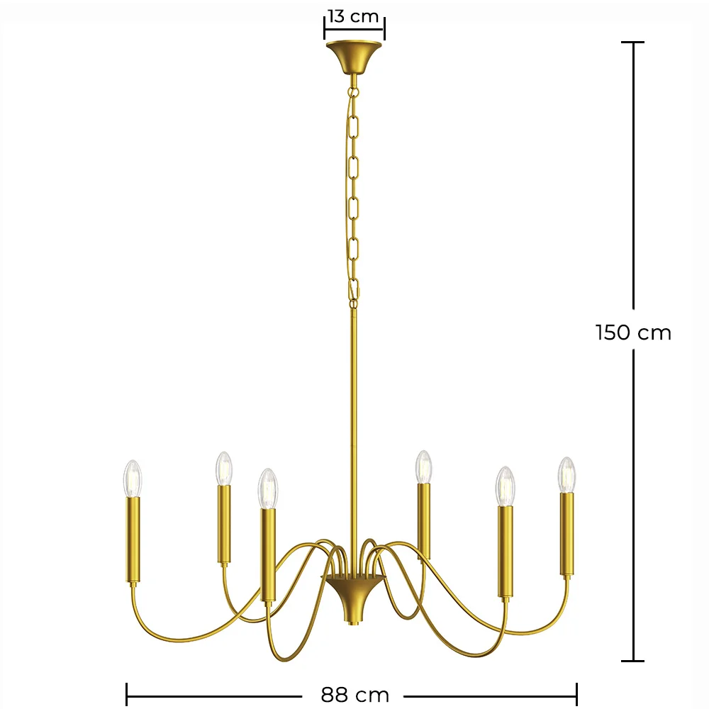 Lampada a sospensione dorata a 6 bracci – Stile lampadario moderno in metallo - Vintessa image 10