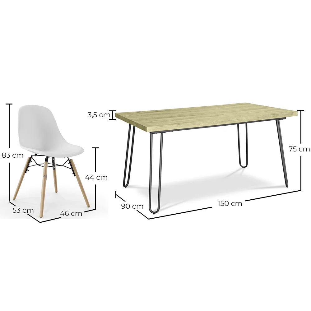 Pack Tavolo Hairpin (90x150 cm) + 6 Sedie da Pranzo Nordic Skögur image 10
