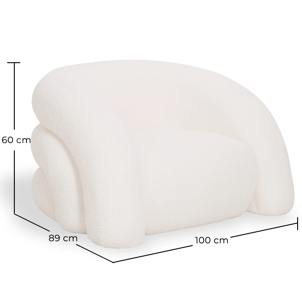 Poltrona Moderna Rivestita In Tessuto Bouclé Bianco Crema – Design Curvo E Confortevole - Gab image 10