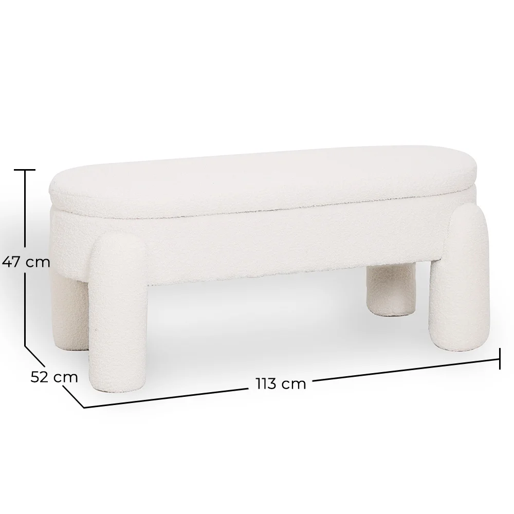 Panca Con Contenitore Rivestita In Tessuto Bouclé Bianco Panna – Seduta Moderna Per Soggiorno E Camera - Boreta image 10