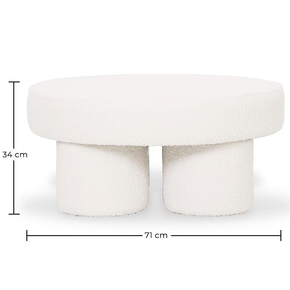 Pouf Di Design In Bouclé Bianco – Tavolino Moderno - Sera image 10
