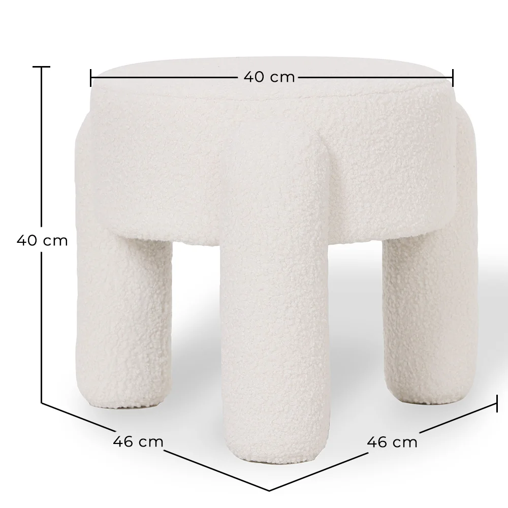 Sgabello Rivestito In Tessuto Bouclé Bianco Panna – Seduta Moderna Per Soggiorno E Camera - Boreta image 10