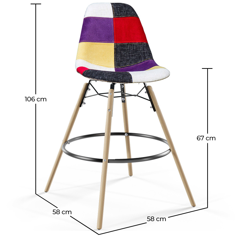 Sgabello da Bar - Rivestimento Patchwork - Design Scandinavo e Gambe in Legno - Skögur image 10