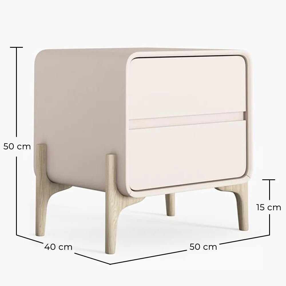 Comodino scandi moderno rivestito in ecopelle con 2 cassetti e gambe in legno naturale - Bennis image 10