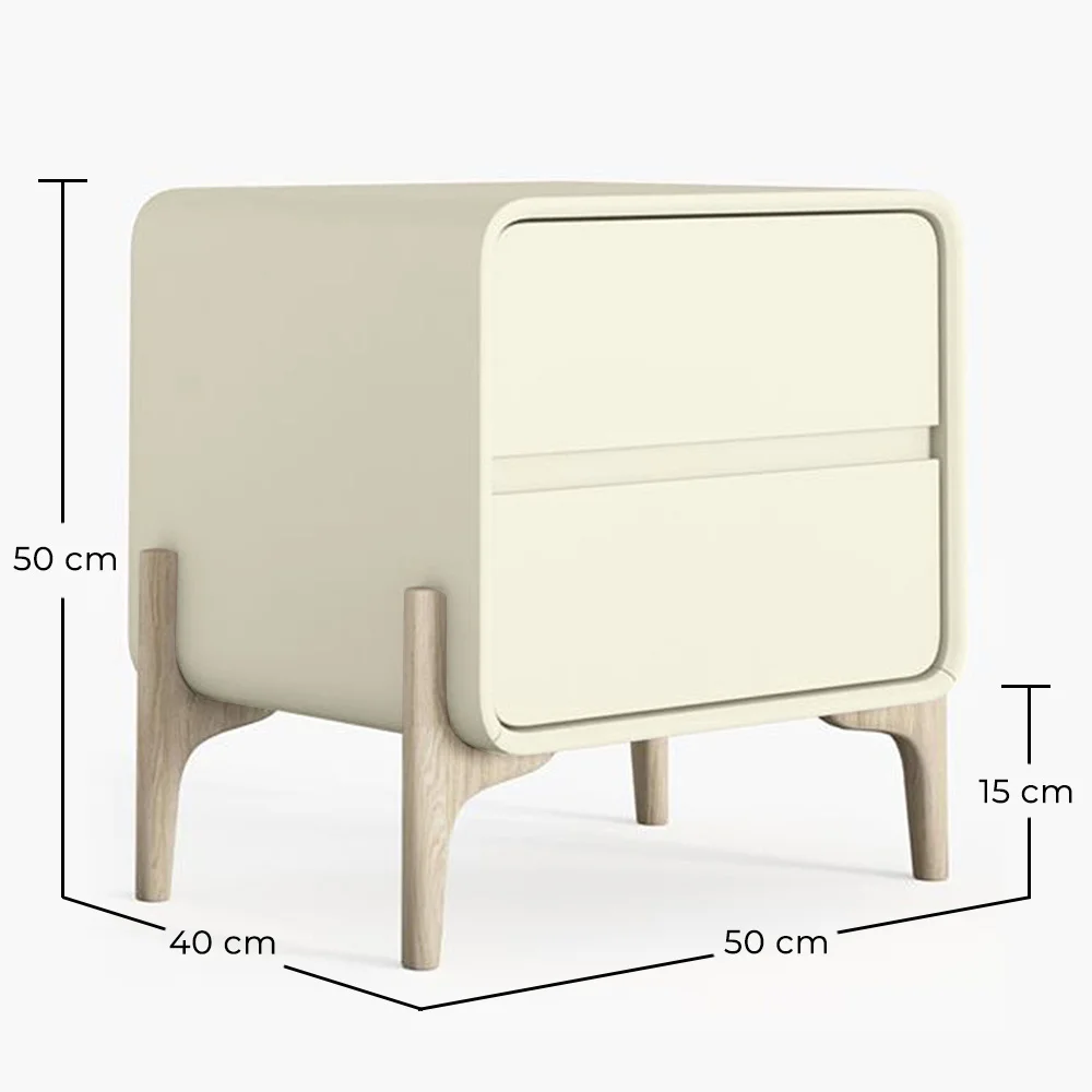 Comodino scandi moderno rivestito in ecopelle con 2 cassetti e gambe in legno naturale - Bennis image 10