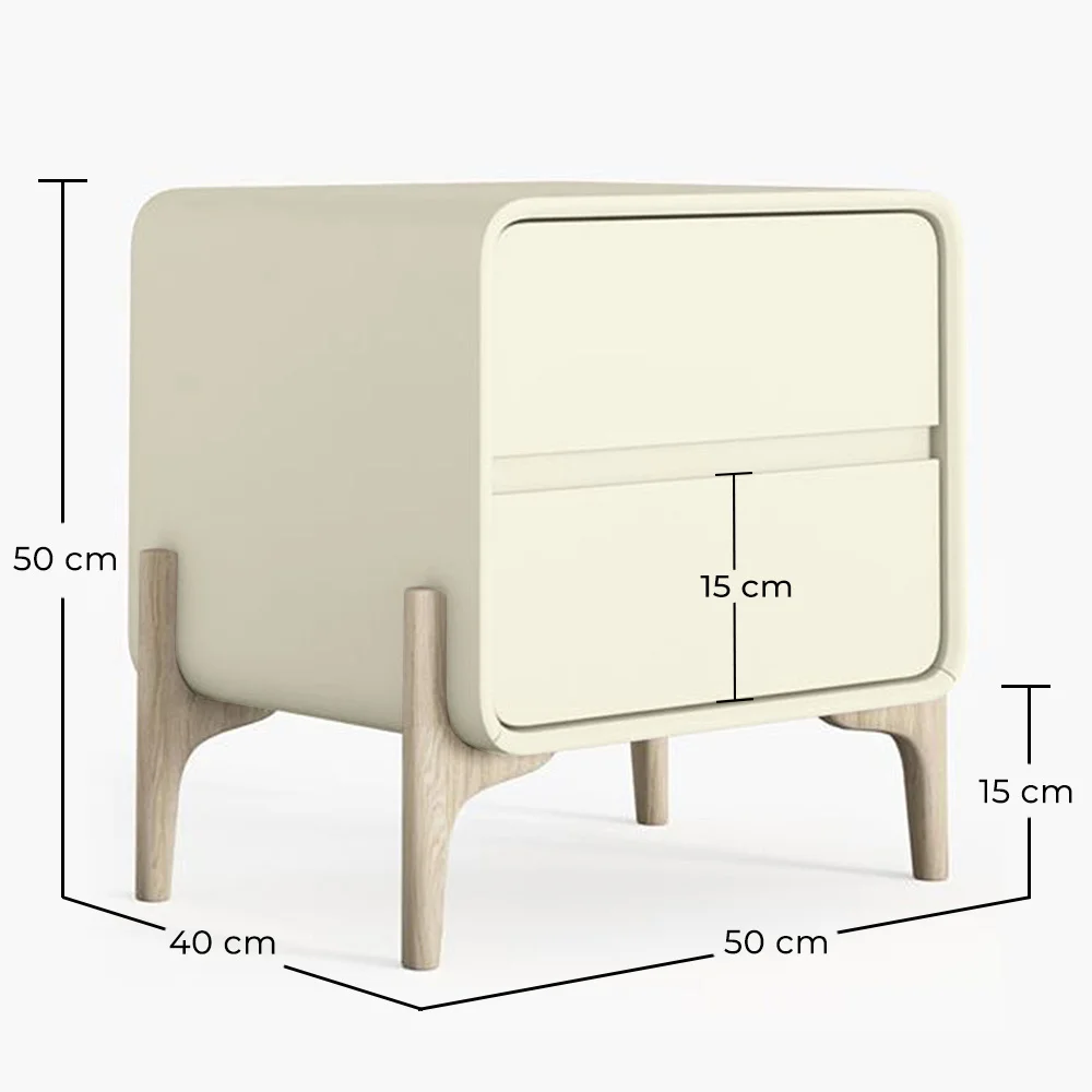 Comodino scandi moderno rivestito in ecopelle con 2 cassetti e gambe in legno naturale - Bennis image 10