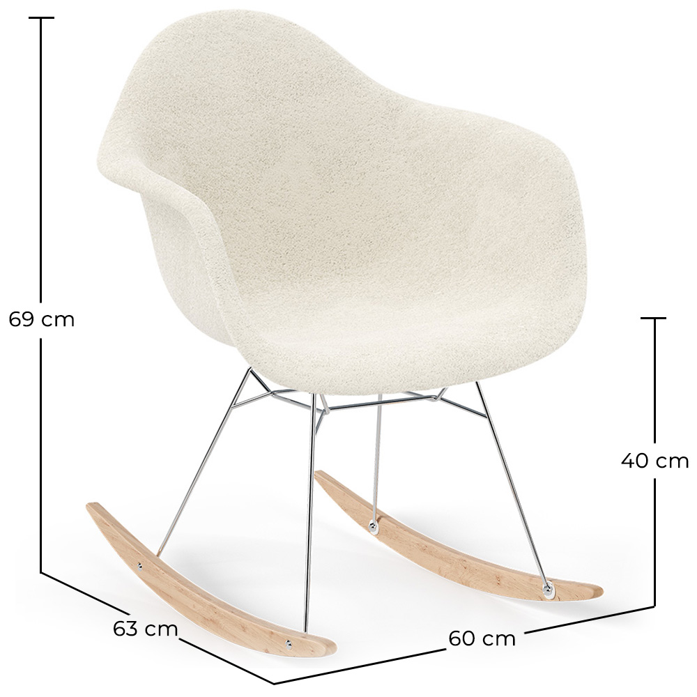 Sedia a dondolo Bouclé con braccioli – Design scandinavo con acciaio e legno - Nordika image 10