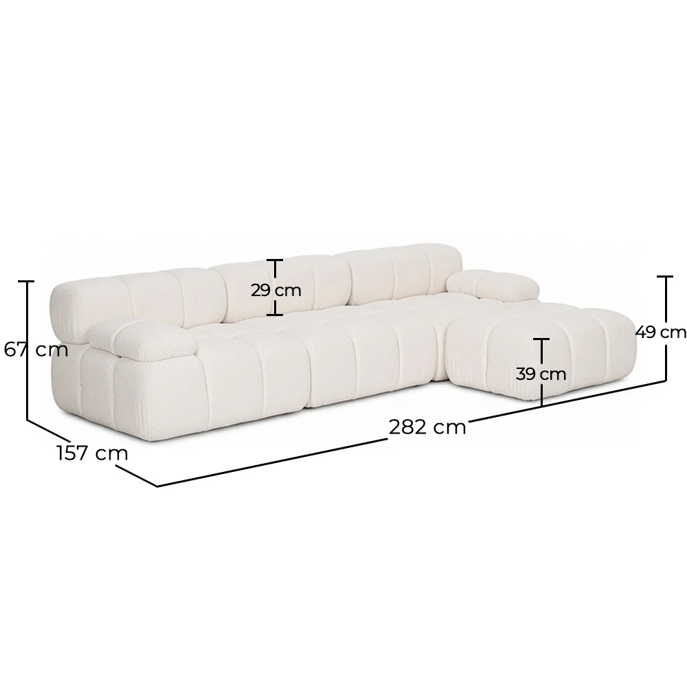 Sofa Modulare Chaise Longue Rivestito in Tessuto Bouclé - 3/4 posti - Bianca image 10