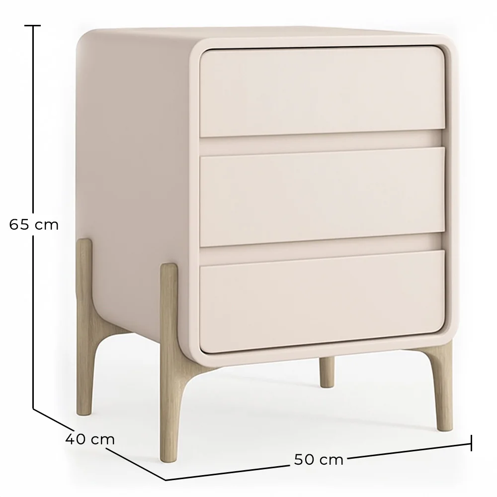 Comodino Scandi moderno rivestito in finta pelle con 3 cassetti e gambe in legno naturale - Bennis image 10