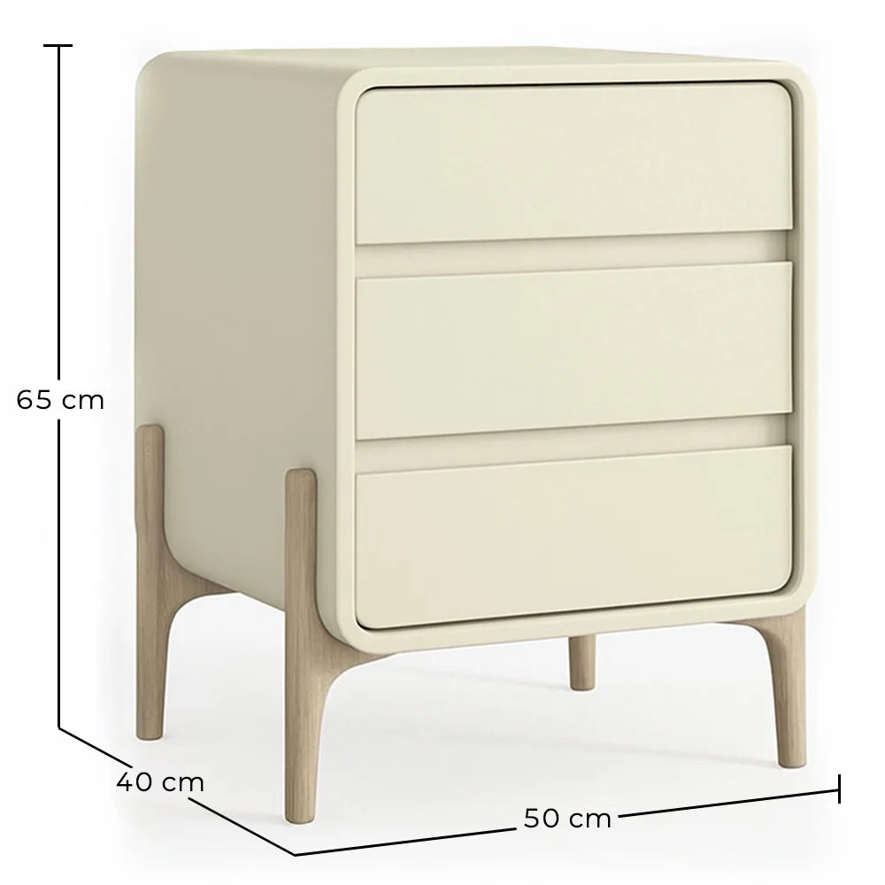 Comodino Scandi moderno rivestito in finta pelle con 3 cassetti e gambe in legno naturale - Bennis image 10