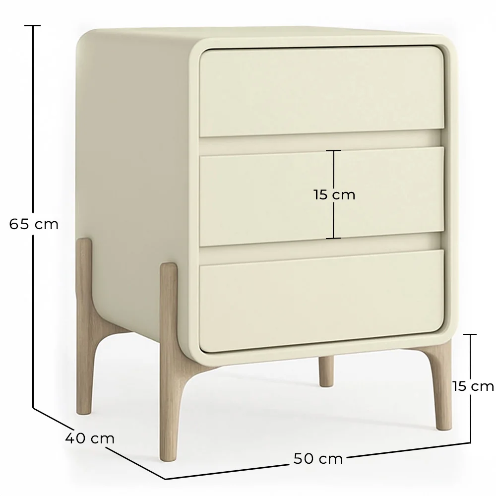 Comodino Scandi moderno rivestito in finta pelle con 3 cassetti e gambe in legno naturale - Bennis image 10