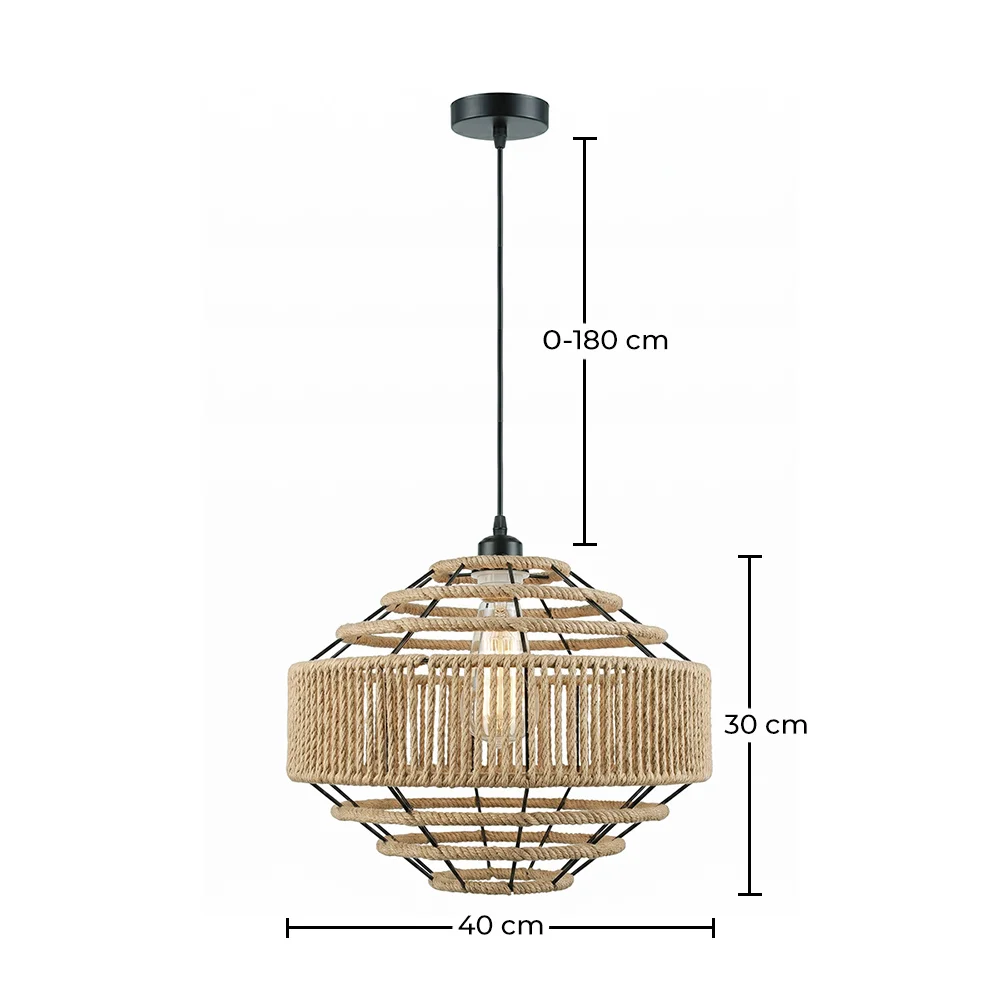 Lampadario a sospensione - Corda naturale e Struttura in metallo nero - Lapor image 10